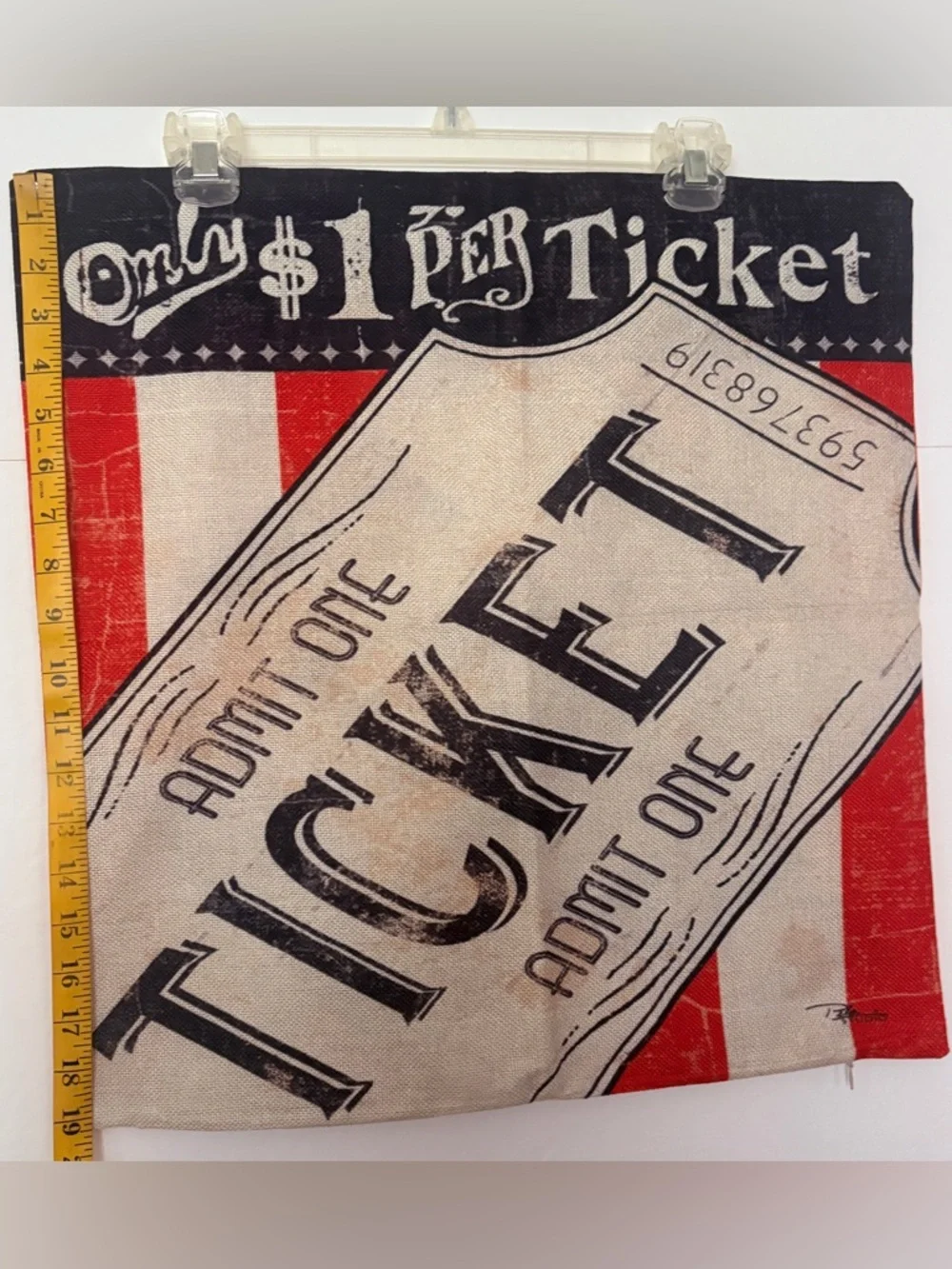 Vintage Movie Night Ticket Graphic Art Cover Throw Pillow. Size 19 X 19